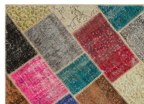 Iskece 22040 Beige Patchwork Wool Handmade Area Rug 5'3" x 7'7"