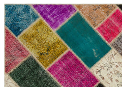 Iskece 22042 Beige Patchwork Wool Handmade Area Rug 5'3" x 7'7"