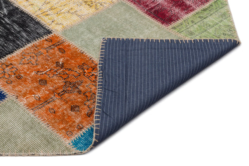 Iskece 22043 Beige Patchwork Wool Handmade Area Rug 5'3" x 7'7"