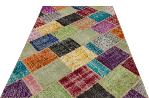 Iskece 22043 Beige Patchwork Wool Handmade Area Rug 5'3" x 7'7"