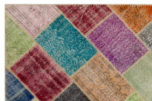 Iskece 22043 Beige Patchwork Wool Handmade Area Rug 5'3" x 7'7"