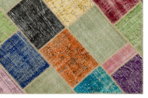 Iskece 22043 Beige Patchwork Wool Handmade Area Rug 5'3" x 7'7"