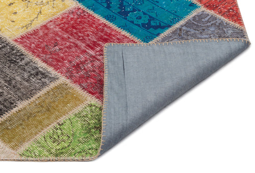 Iskece 22044 Beige Patchwork Wool Handmade Area Rug 5'3" x 7'7"