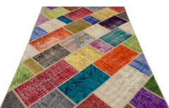 Iskece 22044 Beige Patchwork Wool Handmade Area Rug 5'3" x 7'7"