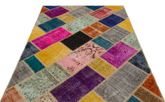 Iskece 22047 Beige Patchwork Wool Handmade Area Rug 5'3" x 7'7"