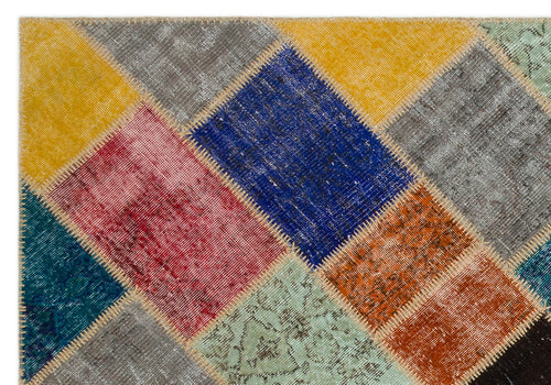 Iskece 22047 Beige Patchwork Wool Handmade Area Rug 5'3" x 7'7"