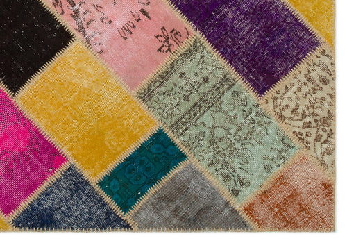 Iskece 22047 Beige Patchwork Wool Handmade Area Rug 5'3" x 7'7"