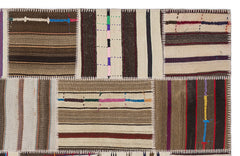 Teselya 2204 Beige Striped Wool Handmade Area Rug 5'3" x 7'7"