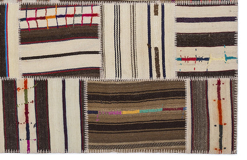 Teselya 2204 Beige Striped Wool Handmade Area Rug 5'3" x 7'7"