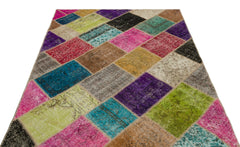 Iskece 22050 Beige Patchwork Wool Handmade Area Rug 5'3" x 7'7"