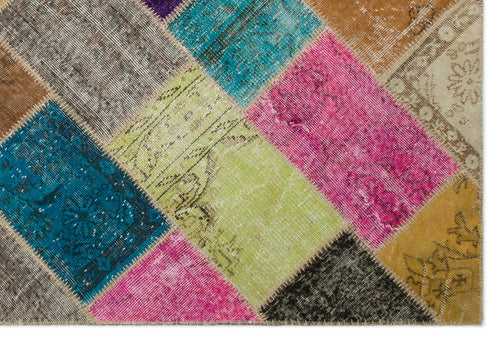 Iskece 22050 Beige Patchwork Wool Handmade Area Rug 5'3" x 7'7"