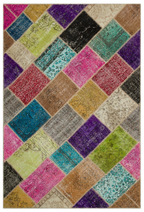 Iskece 22050 Beige Patchwork Wool Handmade Area Rug 5'3" x 7'7"
