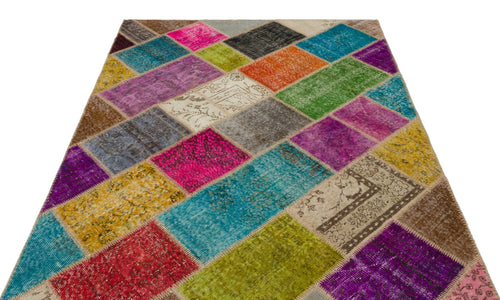 Iskece 22052 Beige Patchwork Wool Handmade Area Rug 5'3" x 7'7"