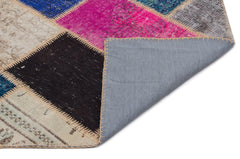 Iskece 22053 Beige Patchwork Wool Handmade Area Rug 5'3" x 7'7"