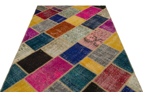 Iskece 22053 Beige Patchwork Wool Handmade Area Rug 5'3" x 7'7"