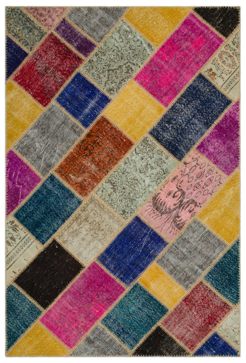 Iskece 22053 Beige Patchwork Wool Handmade Area Rug 5'3" x 7'7"