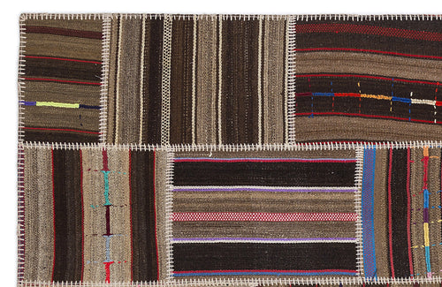Teselya 2206 Brown Striped Wool Handmade Area Rug 5'3" x 7'7"