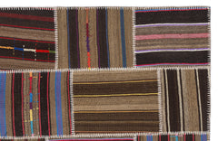 Teselya 2206 Brown Striped Wool Handmade Area Rug 5'3" x 7'7"