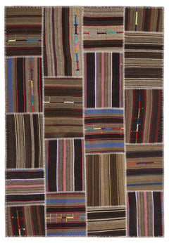 Teselya 2206 Brown Striped Wool Handmade Area Rug 5'3" x 7'7"
