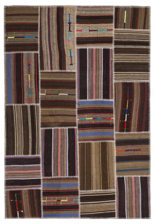 Teselya 2206 Brown Striped Wool Handmade Area Rug 5'3" x 7'7"