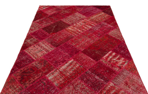 Iskece 22072 Red Patchwork Wool Handmade Area Rug 5'3" x 7'7"