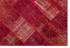 Iskece 22072 Red Patchwork Wool Handmade Area Rug 5'3" x 7'7"