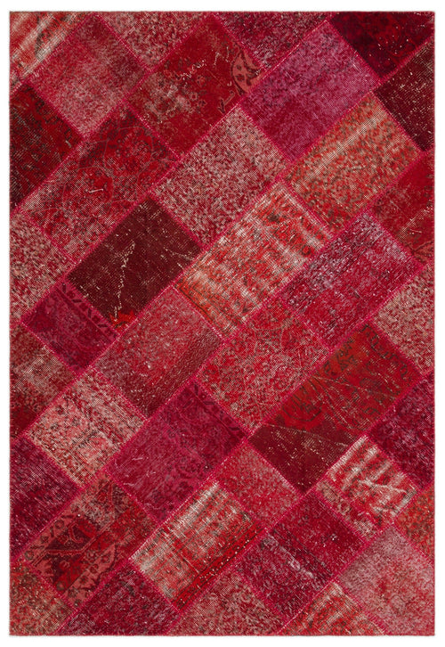 Iskece 22072 Red Patchwork Wool Handmade Area Rug 5'3" x 7'7"