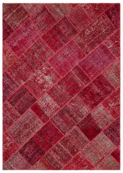 Iskece 22073 Red Patchwork Wool Handmade Area Rug 5'3" x 7'7"