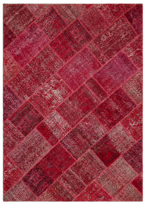 Iskece 22073 Red Patchwork Wool Handmade Area Rug 5'3" x 7'7"