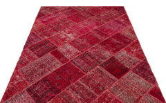 Iskece 22073 Red Patchwork Wool Handmade Area Rug 5'3" x 7'7"