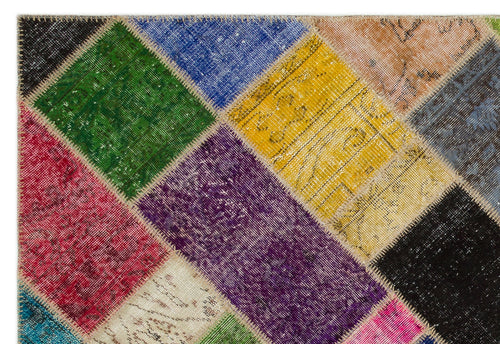 Iskece 22075 Beige Patchwork Wool Handmade Area Rug 5'3" x 7'7"