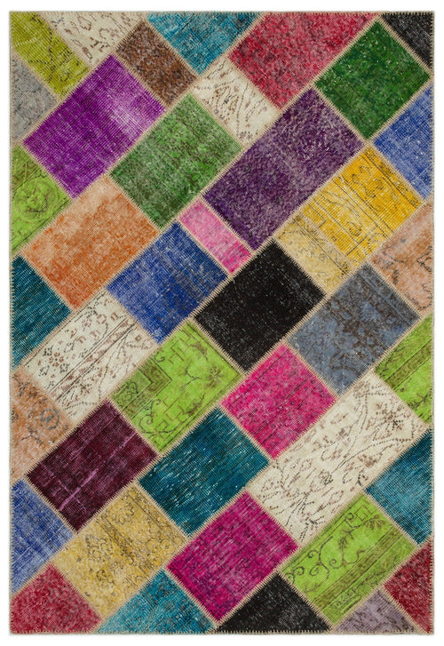 Iskece 22075 Beige Patchwork Wool Handmade Area Rug 5'3" x 7'7"