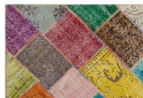 Iskece 22079 Beige Patchwork Wool Handmade Area Rug 5'3" x 7'7"