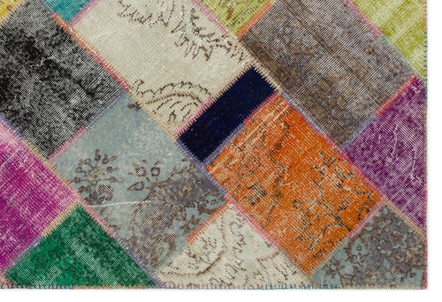Iskece 22079 Beige Patchwork Wool Handmade Area Rug 5'3" x 7'7"