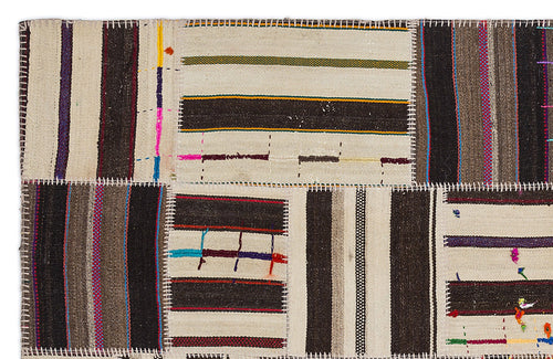 Teselya 2207 Brown Striped Wool Handmade Area Rug 5'3" x 7'7"