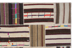 Teselya 2207 Brown Striped Wool Handmade Area Rug 5'3" x 7'7"
