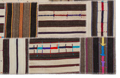 Teselya 2207 Brown Striped Wool Handmade Area Rug 5'3" x 7'7"