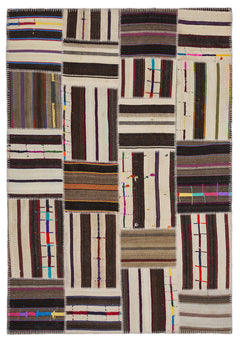 Teselya 2207 Brown Striped Wool Handmade Area Rug 5'3" x 7'7"