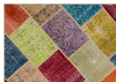 Iskece 22080 Beige Patchwork Wool Handmade Area Rug 5'3" x 7'7"