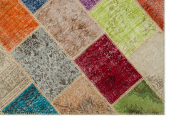 Iskece 22080 Beige Patchwork Wool Handmade Area Rug 5'3" x 7'7"
