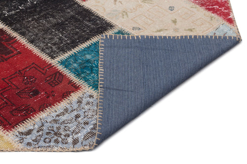 Iskece 22082 Beige Patchwork Wool Handmade Area Rug 5'3" x 7'7"