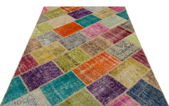 Iskece 22084 Beige Patchwork Wool Handmade Area Rug 5'3" x 7'7"