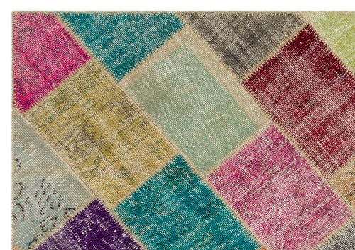 Iskece 22084 Beige Patchwork Wool Handmade Area Rug 5'3" x 7'7"