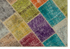 Iskece 22084 Beige Patchwork Wool Handmade Area Rug 5'3" x 7'7"