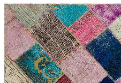 Iskece 22087 Beige Patchwork Wool Handmade Area Rug 5'3" x 7'7"