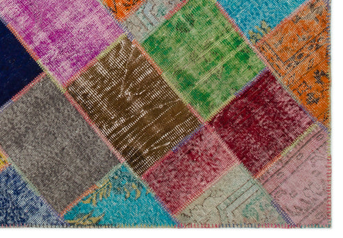 Iskece 22087 Beige Patchwork Wool Handmade Area Rug 5'3" x 7'7"