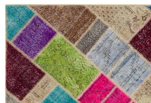 Iskece 22088 Beige Patchwork Wool Handmade Area Rug 5'3" x 7'7"