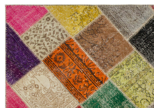 Iskece 22089 Beige Patchwork Wool Handmade Area Rug 5'3" x 7'7"