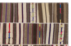 Teselya 2208 Beige Striped Wool Handmade Area Rug 5'3" x 7'7"