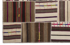 Teselya 2208 Beige Striped Wool Handmade Area Rug 5'3" x 7'7"